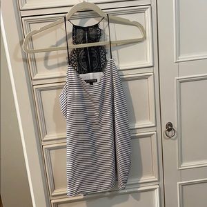Express xs black and white stripe tank w/lace back